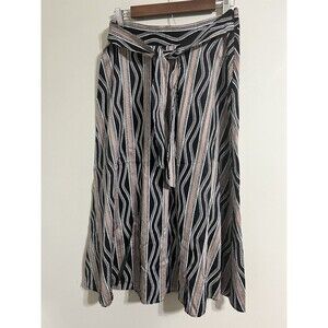Ann Taylor Skirt Womens Size 4 Black Tan Stripe Cotton Lined Maxi Length